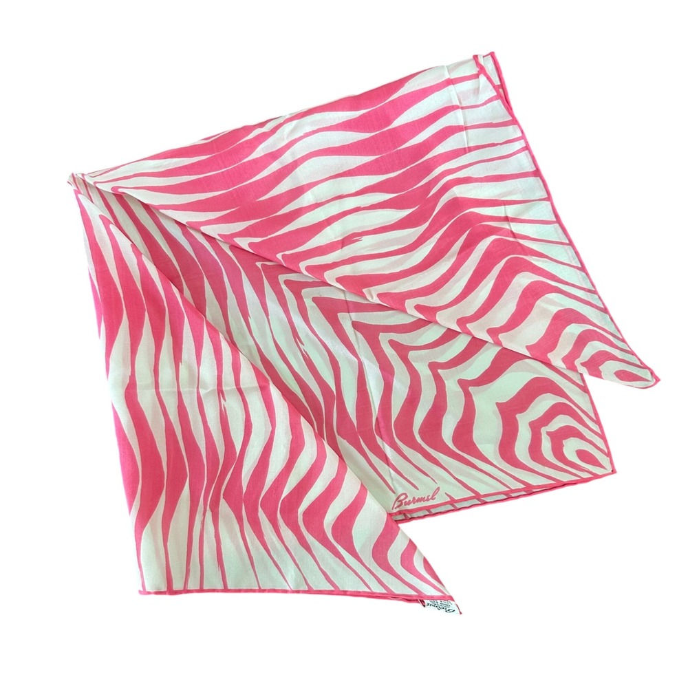 Vintage Burmel Silk Blend Satin Square‎ Scarf Handkerchief Pink White 22.5x22.5"